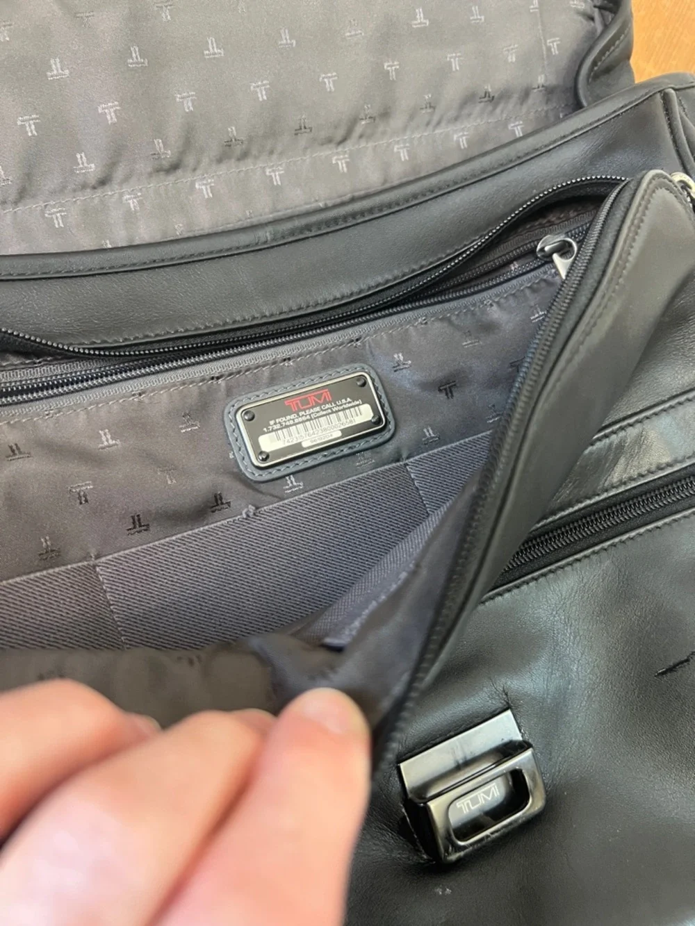 Tumi Black Leather Flap Briefcase laptop case with Top Handle